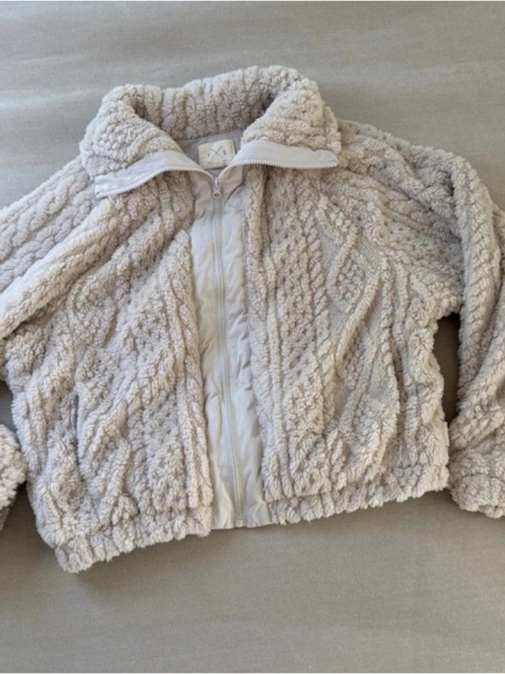 Thread & Supply Cable Sherpa Zip Jacket - Cream Medium